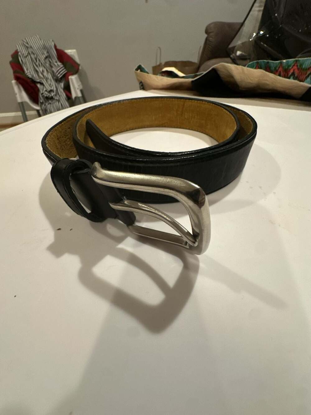 Genuine Leather Belt Size 38-40 Black Feather Embossed